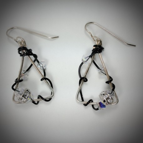 Silver and Black Triangle Earrings