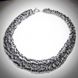 Black Silver Diamond Cut Necklace - 2269
