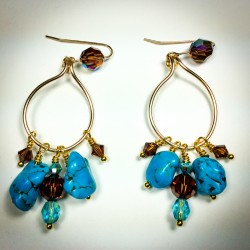 Gold Hobo Turquoise Earrings - 2307