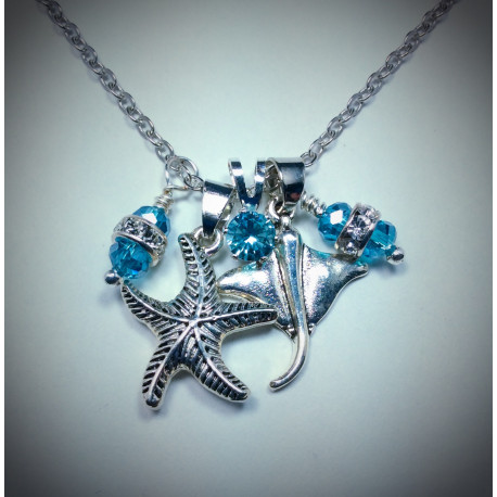 Silver Necklace with Stingray and Starfish Charms