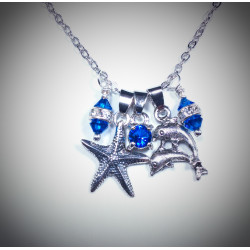 Silver Necklace with Sterling Silver Star Fish and Double Dolphin